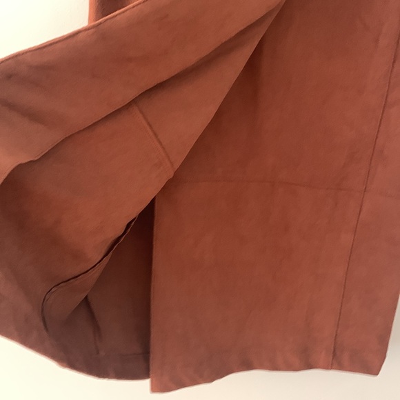 Anthropologie Lauren Faux Suede Wrap Tie Midi Skirt Brown Fall Thanksgiving - Picture 5 of 11